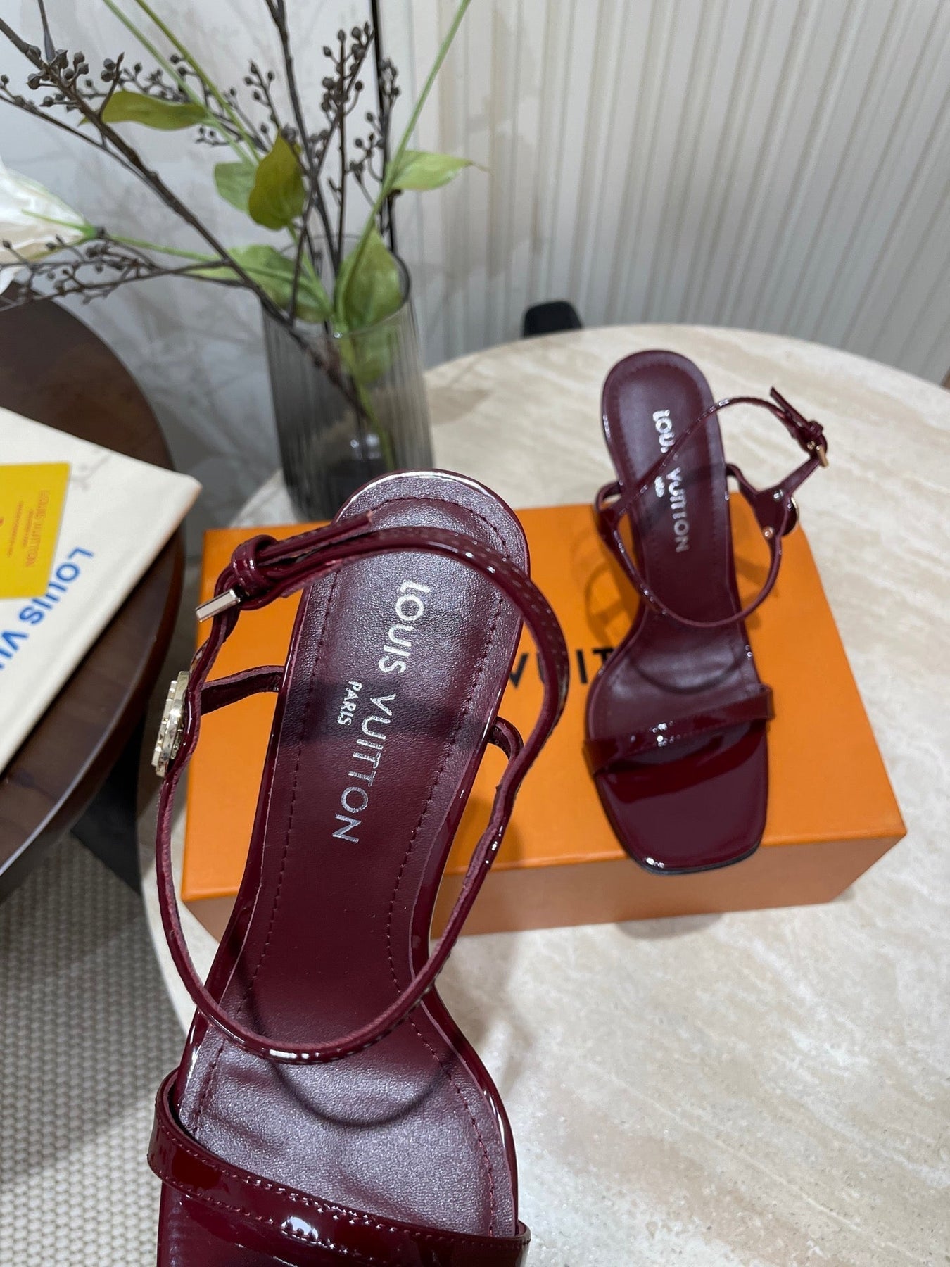 6AM HIGH SANDAL 95 MM IN WINE RED PATENT LAMBSKIN