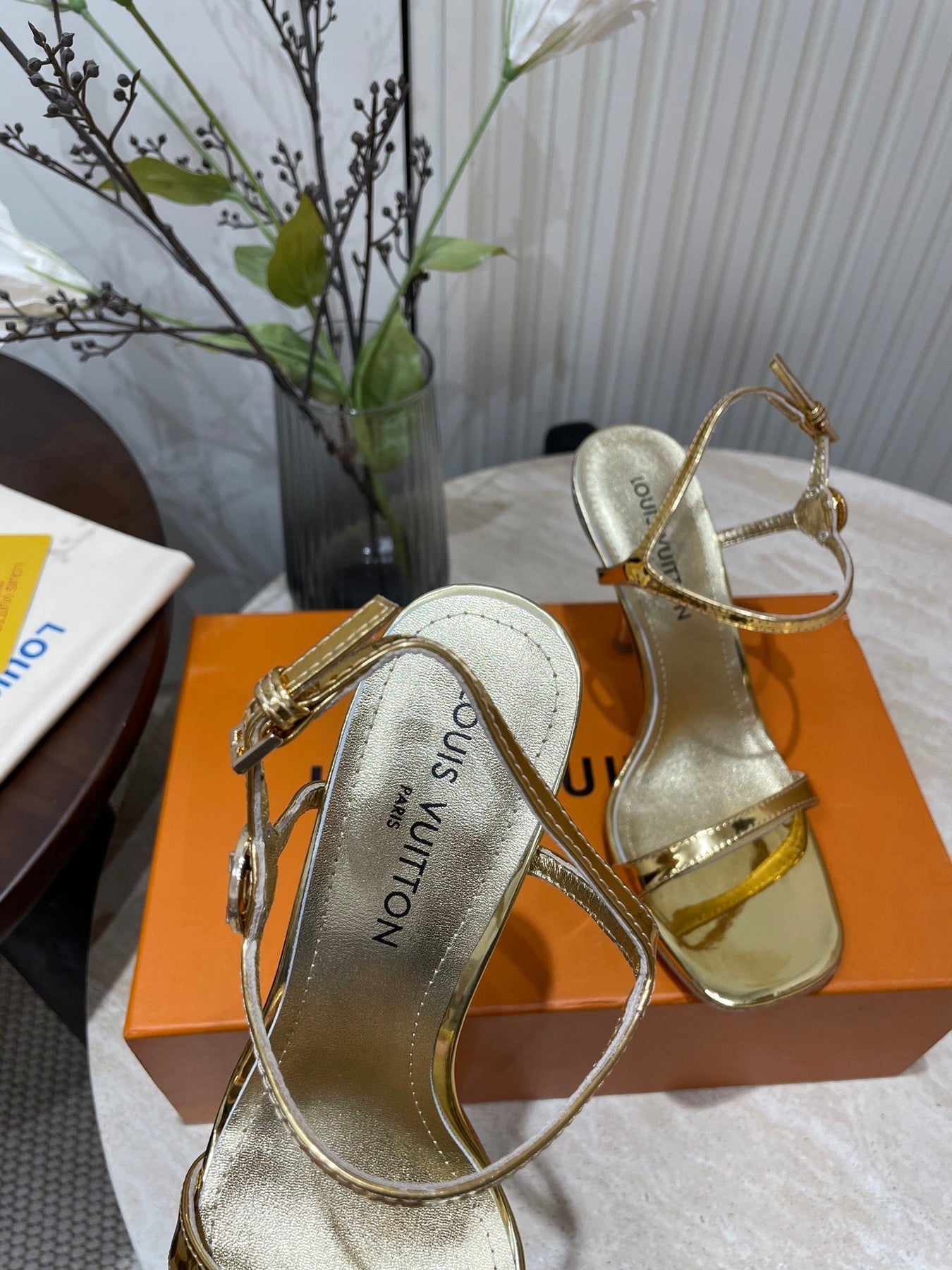 6AM HIGH SANDAL 95 MM IN GOLD LAMBSKIN