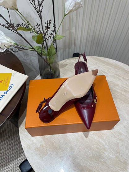HIGH SLINGBACKS 5 CM IN BURGUNDY RED CALFSKIN