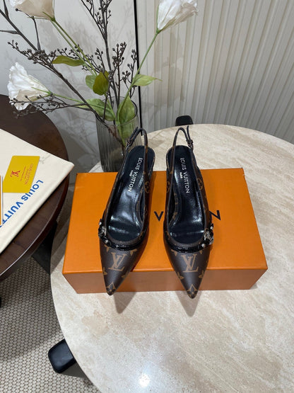 HIGH SLINGBACKS 5 CM IN CHOCOLATE BROWN MONOGRAM CALFSKIN