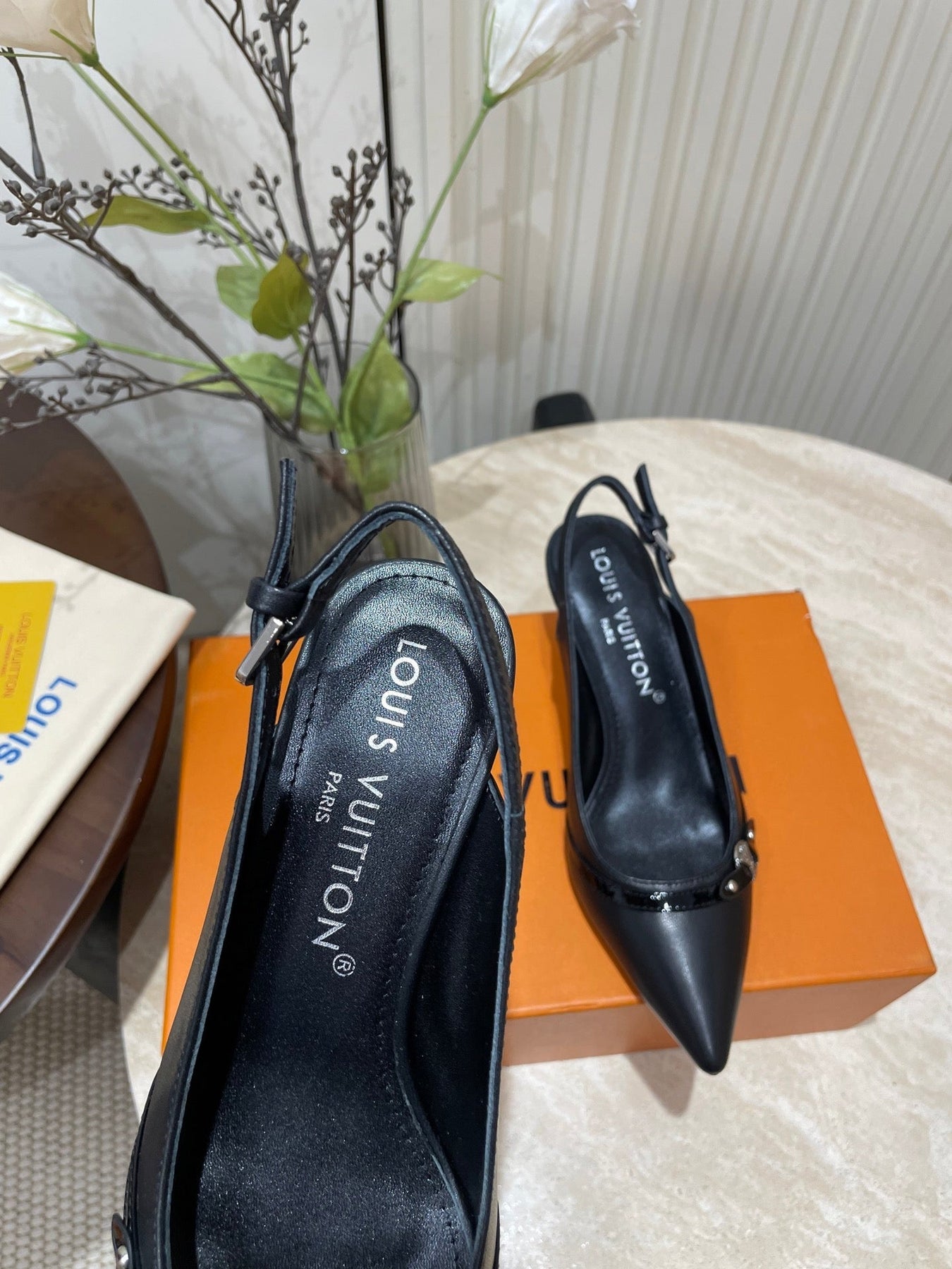 HIGH SLINGBACKS 5 CM IN BLACK CALFSKIN