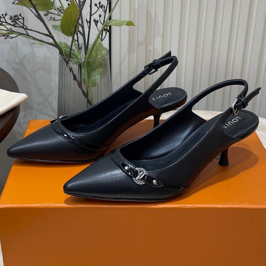 HIGH SLINGBACKS 5 CM IN BLACK CALFSKIN