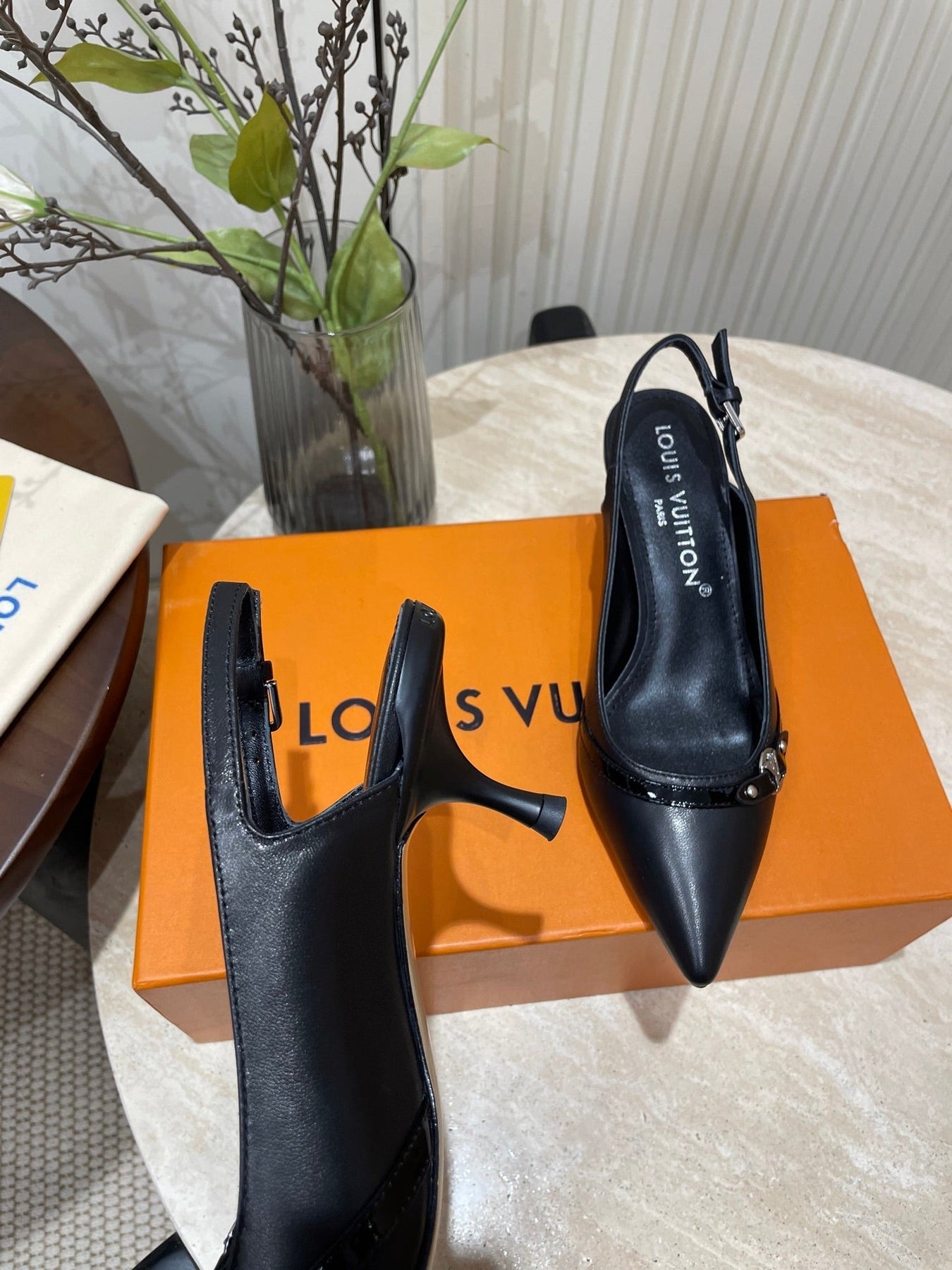 HIGH SLINGBACKS 5 CM IN BLACK CALFSKIN