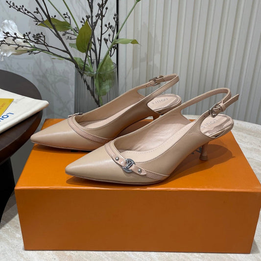 HIGH SLINGBACKS 5 CM IN BEIGE CREAM CALFSKIN
