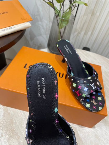 HIGH 5 CM MULES IN BLACK MONOGRAM LAMBSKIN