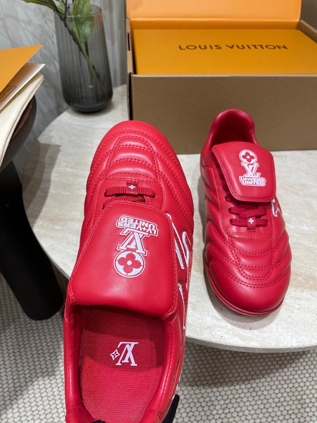 FOOTPRINT SOCCER SNEAKER IN CHERRY RED CALFSKIN