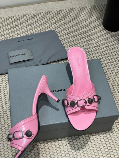 CAGOLE HIGH MULES IN SHOCKING PINK OIL-WAX SHEEPSKIN