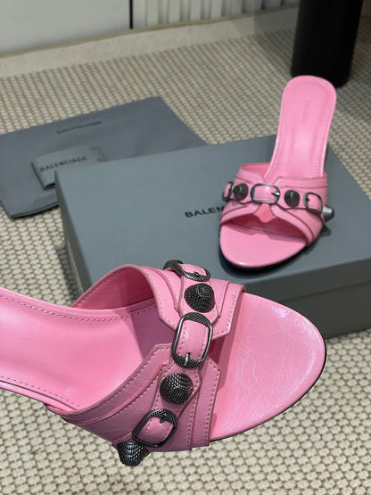 CAGOLE HIGH MULES IN SHOCKING PINK OIL-WAX SHEEPSKIN