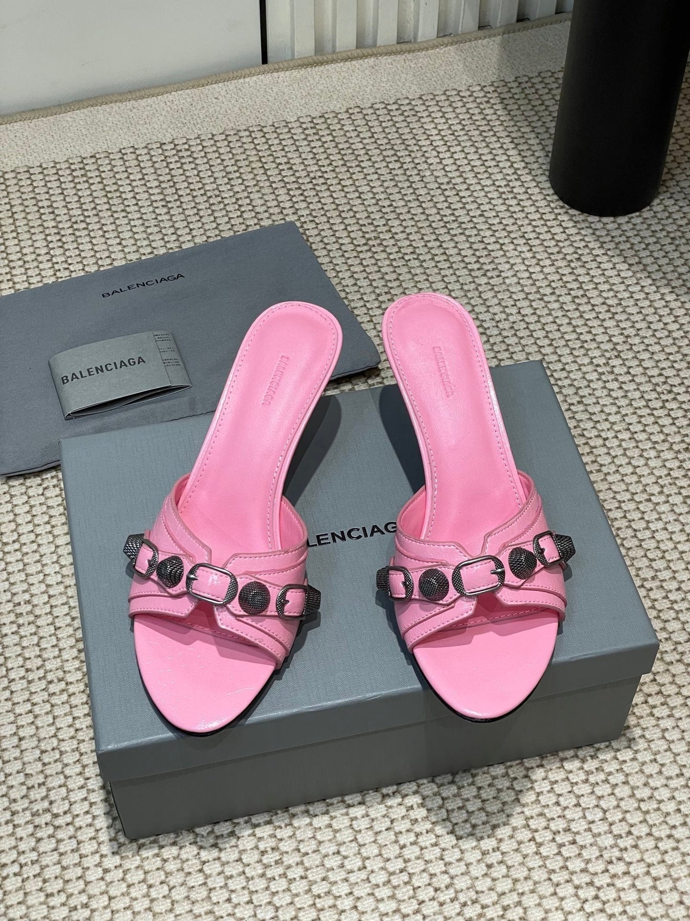 CAGOLE HIGH MULES IN SHOCKING PINK OIL-WAX SHEEPSKIN