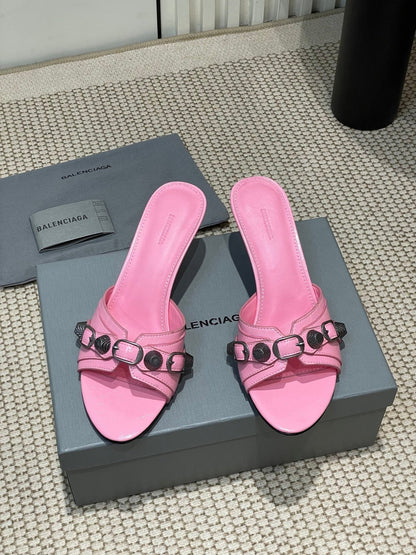 CAGOLE HIGH MULES IN SHOCKING PINK OIL-WAX SHEEPSKIN