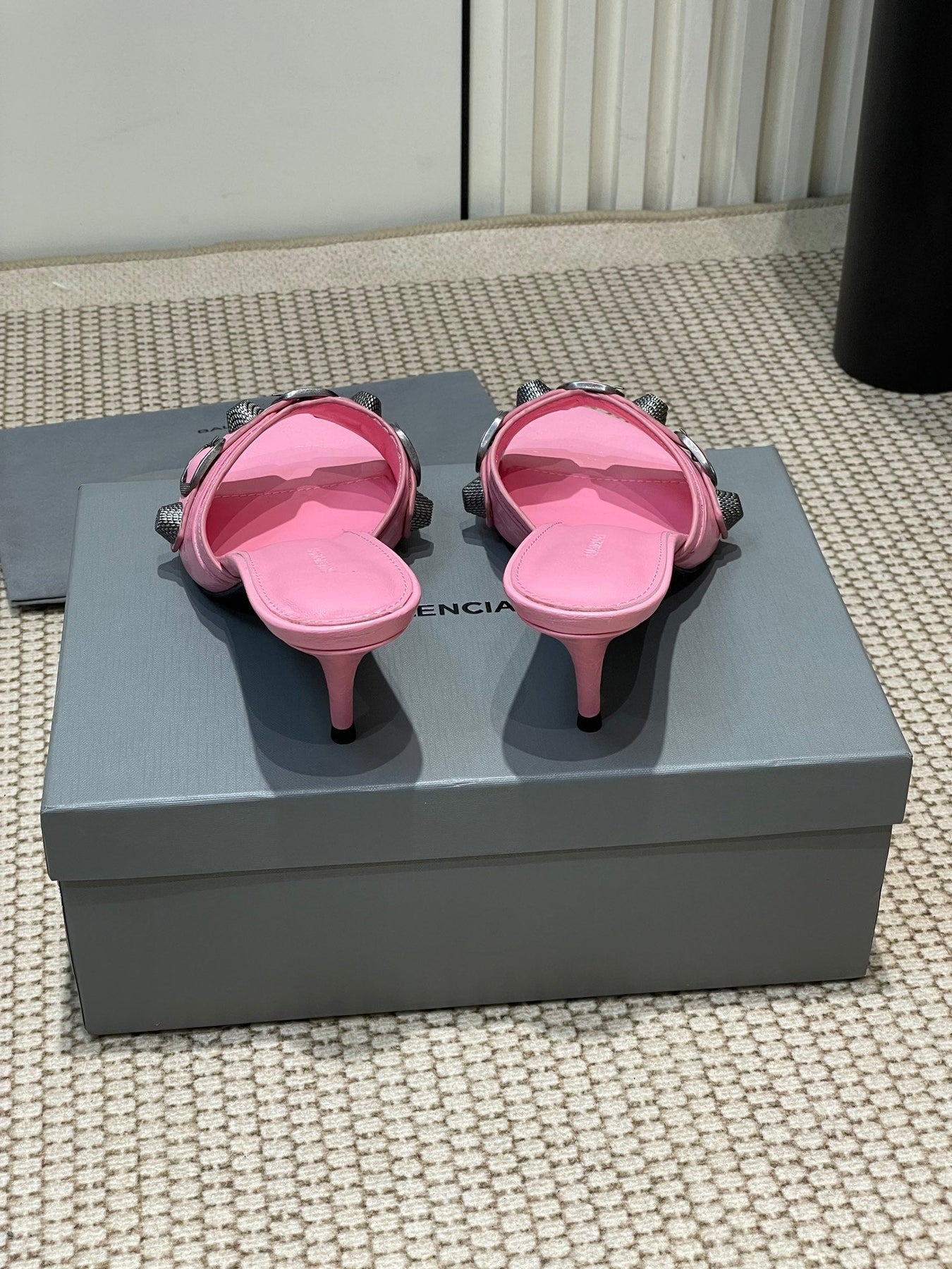 CAGOLE HIGH MULES IN SHOCKING PINK OIL-WAX SHEEPSKIN