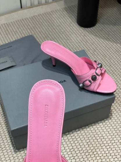 CAGOLE HIGH MULES IN SHOCKING PINK OIL-WAX SHEEPSKIN