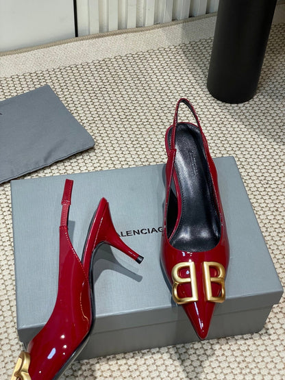 POINTED BB GOLD BUCKLE HIGH SLINGBACK 60MM IN RED PATENT CALFSKIN