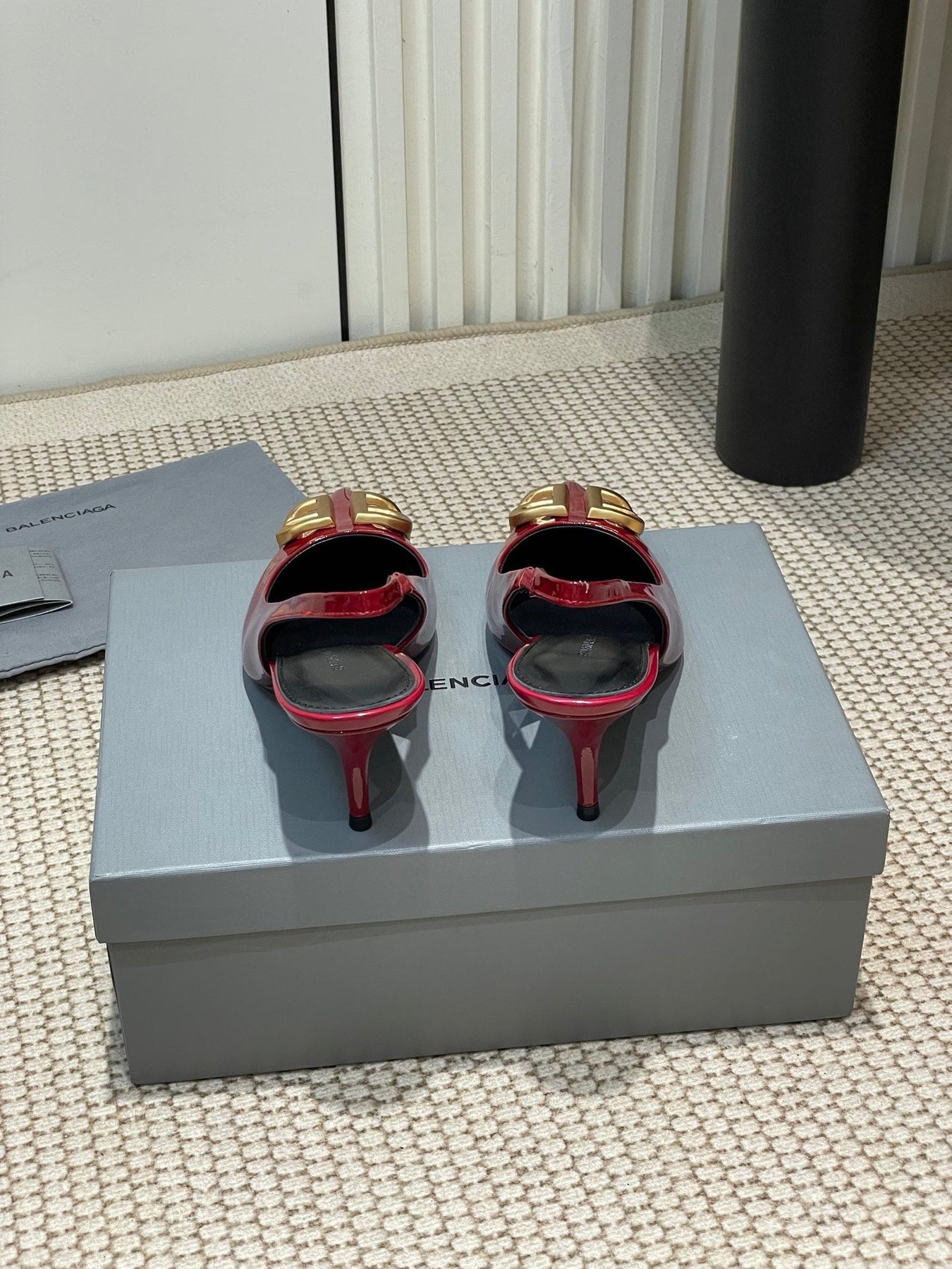 POINTED BB GOLD BUCKLE HIGH SLINGBACK 60MM IN RED PATENT CALFSKIN