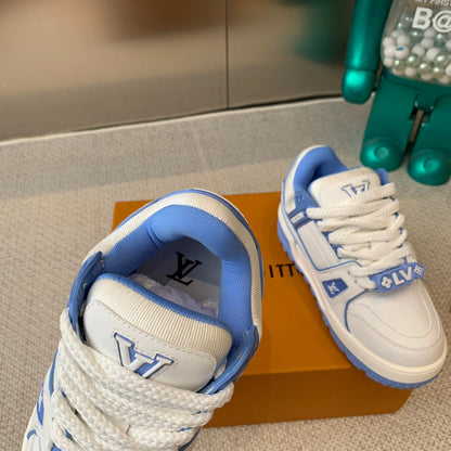 LV TRAINER MAXI SNEAKER IN WHITE MIX OCEAN BLUE CALFSKIN
