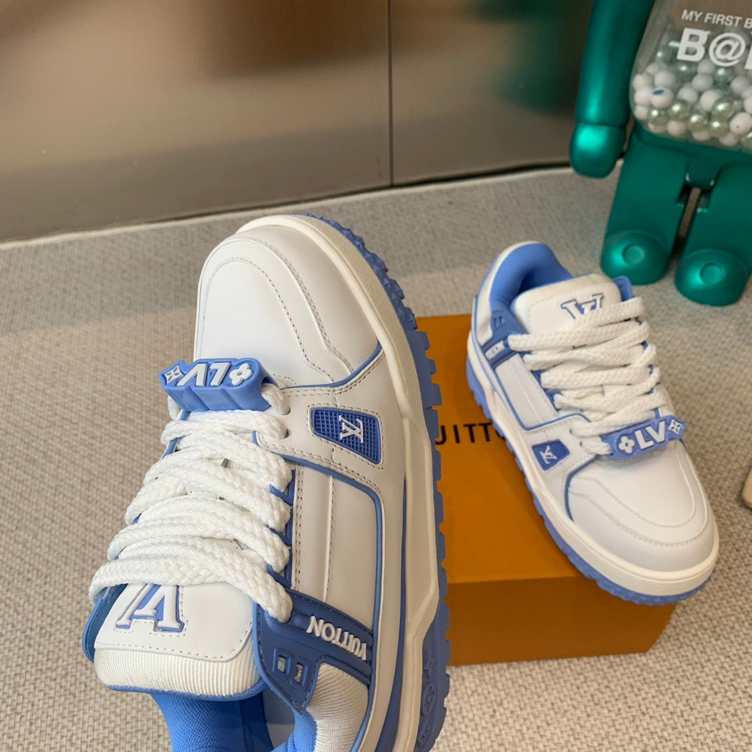 LV TRAINER MAXI SNEAKER IN WHITE MIX OCEAN BLUE CALFSKIN