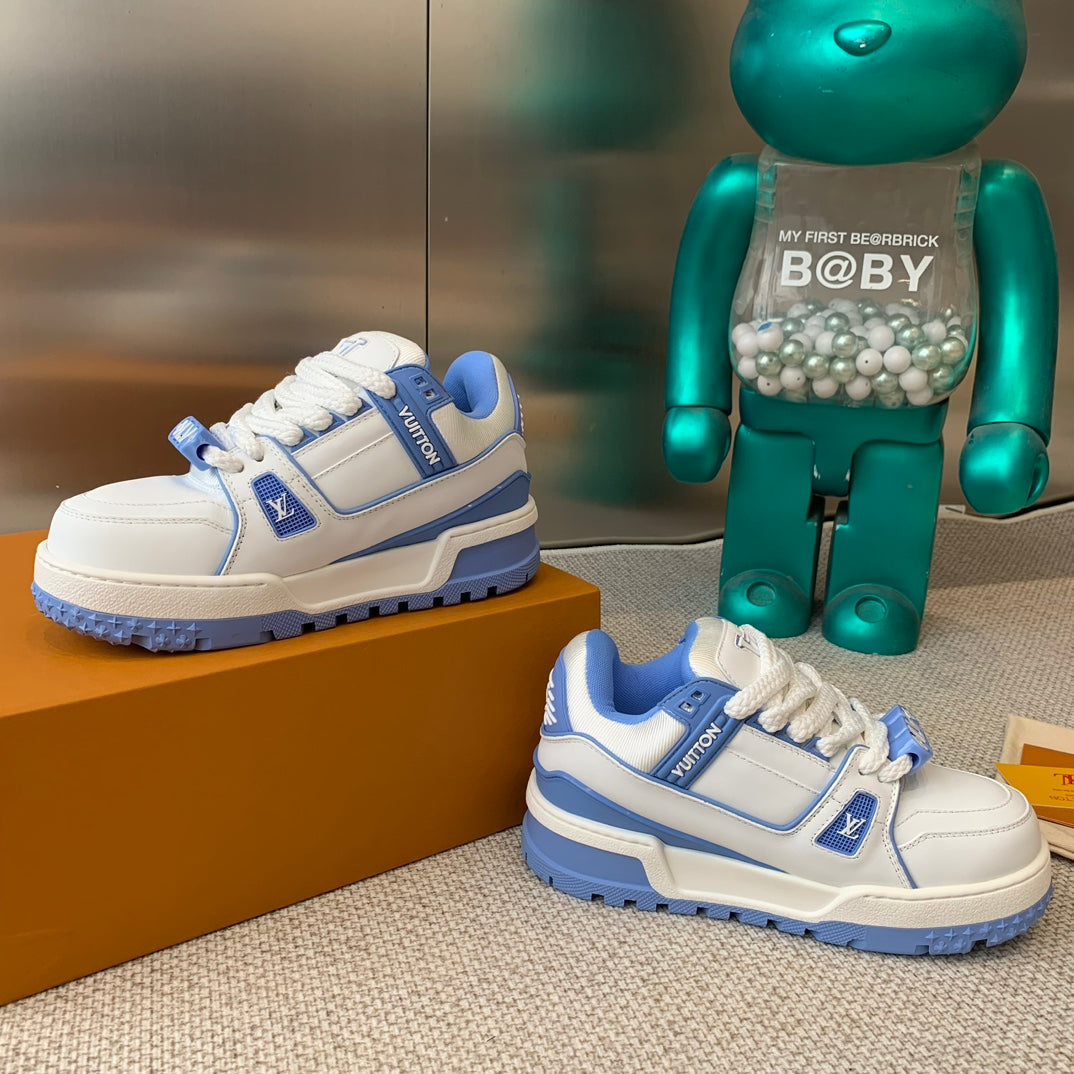 LV TRAINER MAXI SNEAKER IN WHITE MIX OCEAN BLUE CALFSKIN