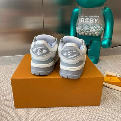 LV TRAINER MAXI SNEAKER IN WHITE MIX DOVE GRAY CALFSKIN