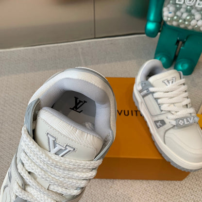 LV TRAINER MAXI SNEAKER IN WHITE MIX DOVE GRAY CALFSKIN