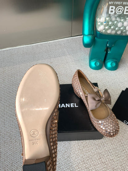 CC MARY JANES SHOES IN COPPER SATIN WITH RHINESTONES
