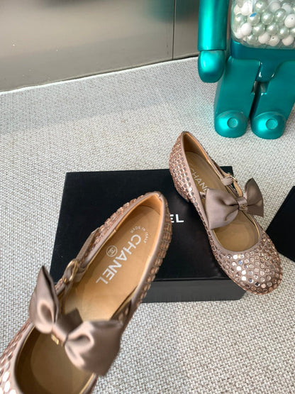 CC MARY JANES SHOES IN COPPER SATIN WITH RHINESTONES