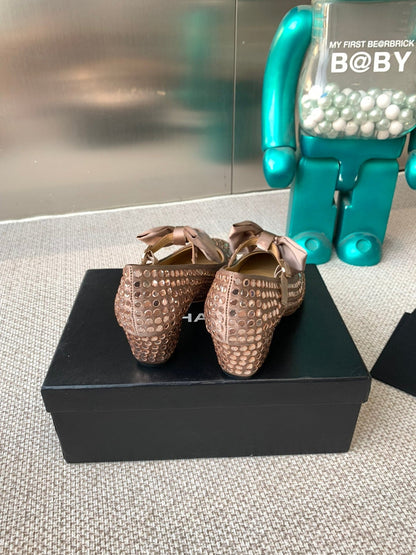 CC MARY JANES SHOES IN COPPER SATIN WITH RHINESTONES