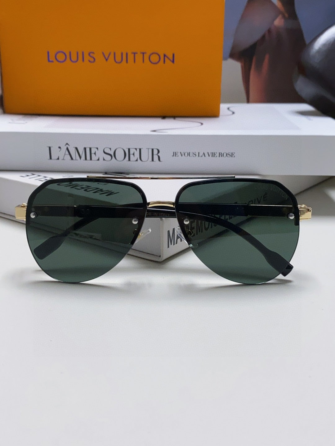 PILOT SUNGLASSES 582589 IN GOLD METAL DARK GREEN LENSES