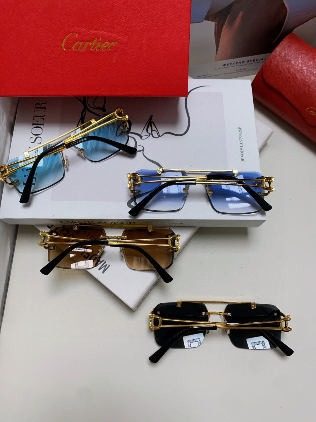 PANTHÈRE RIMLESS RECTANGULAR FRAME SUNGLASSES 543542 IN METAL