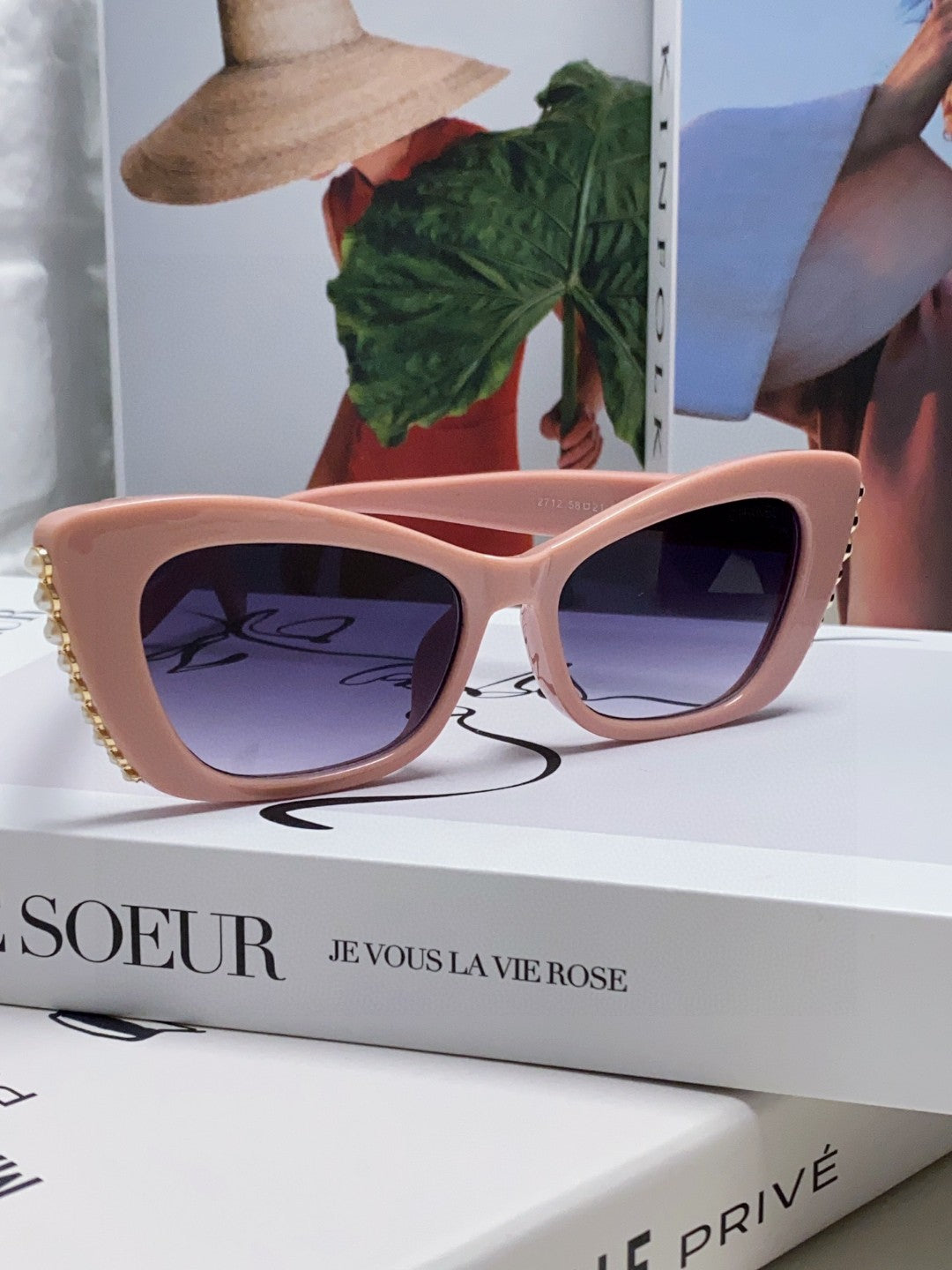 CAT EYE SUNGLASSES 632698 IN PINK ACETATE EMBOSSED PEARL