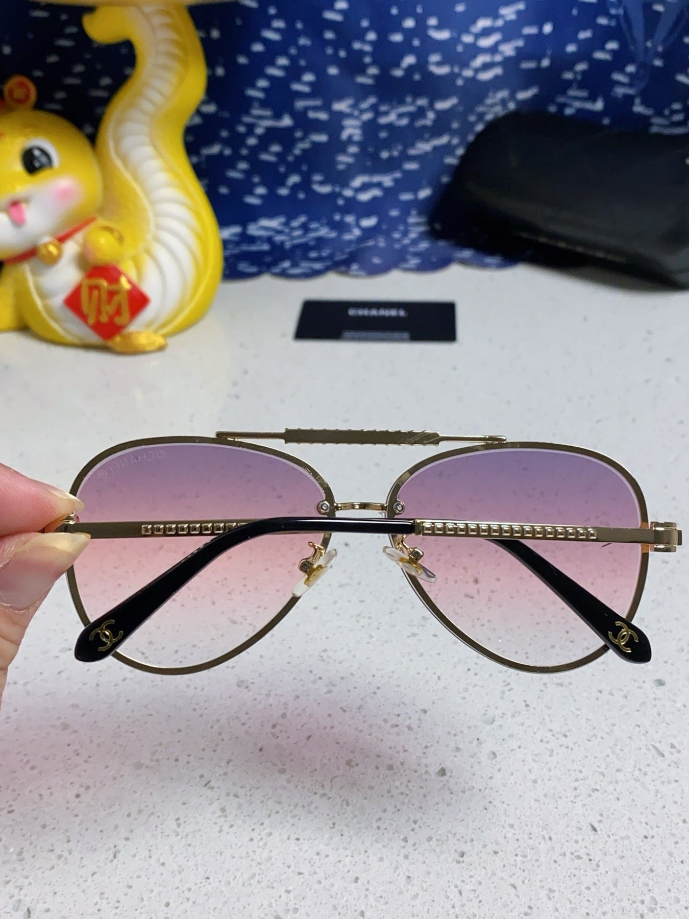 CAT EYE SUNGLASSES 641934 IN GOLD METAL PINK SMOKE LENSES