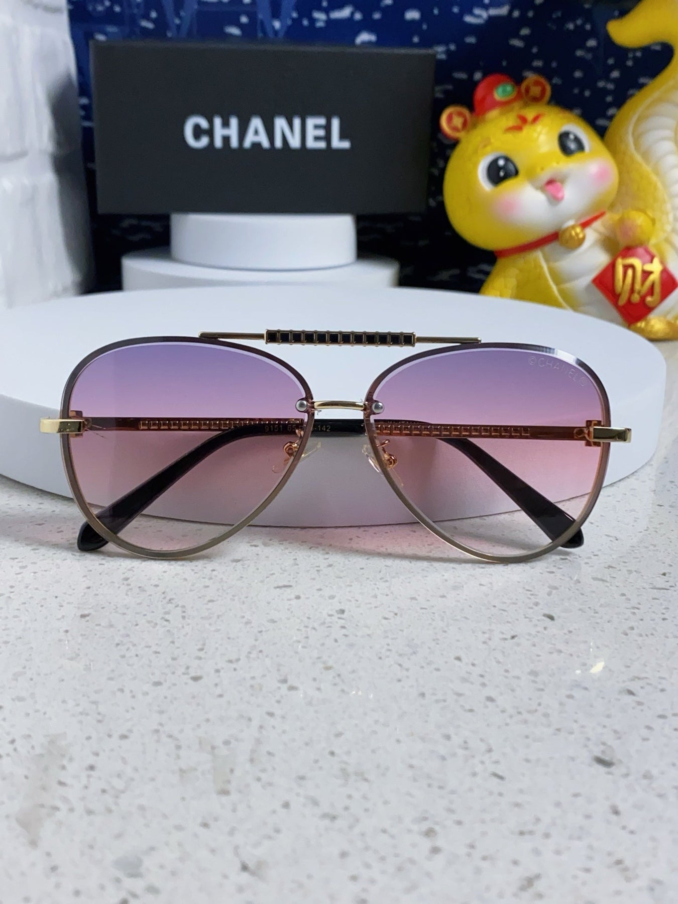 CAT EYE SUNGLASSES 641934 IN GOLD METAL PINK SMOKE LENSES