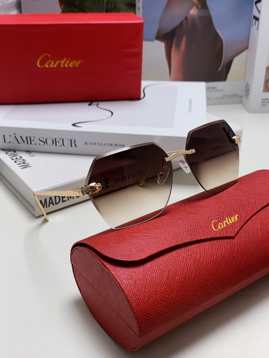 PANTHÈRE RIMLESS GEOMETRIC FRAME SUNGLASSES  539743 IN METAL