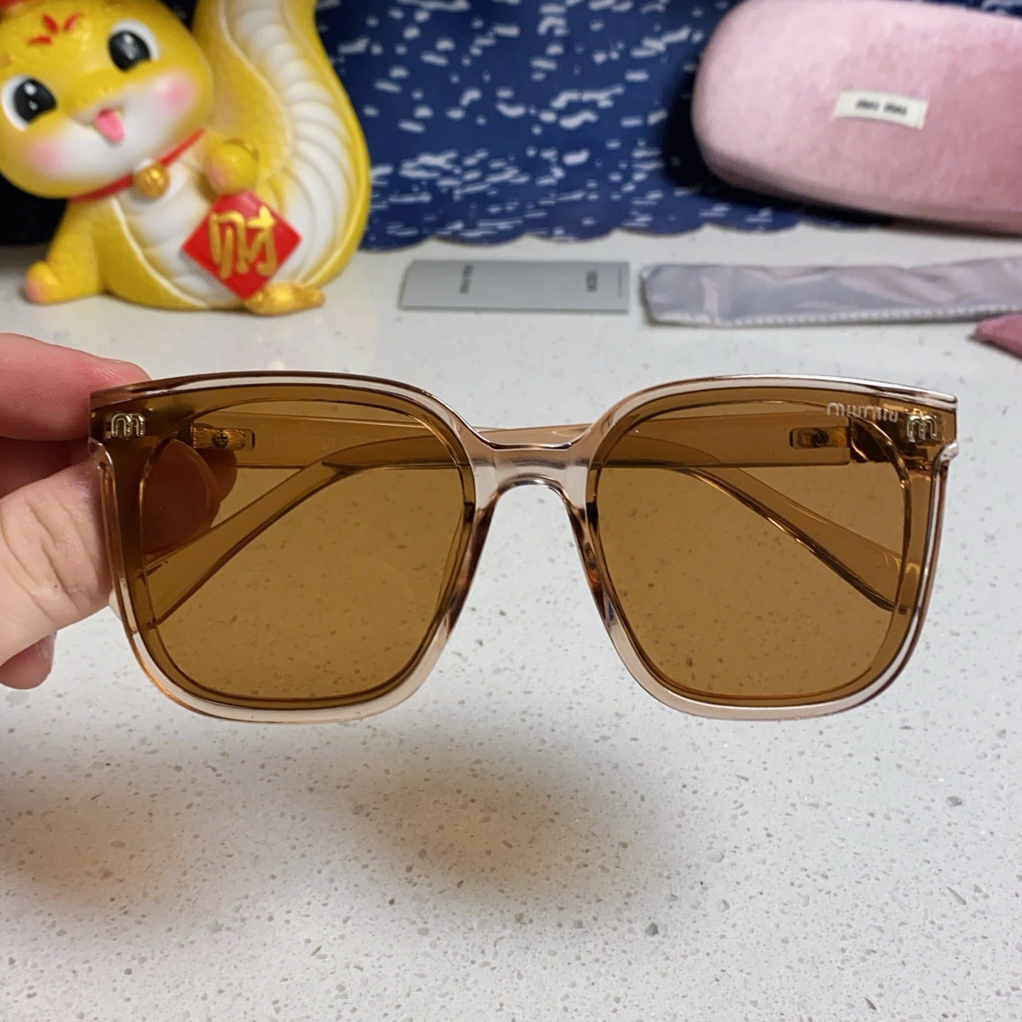 GLIMPSE SQUARE SUNGLASSES 554613 IN BROWN CLEAR ACETATE