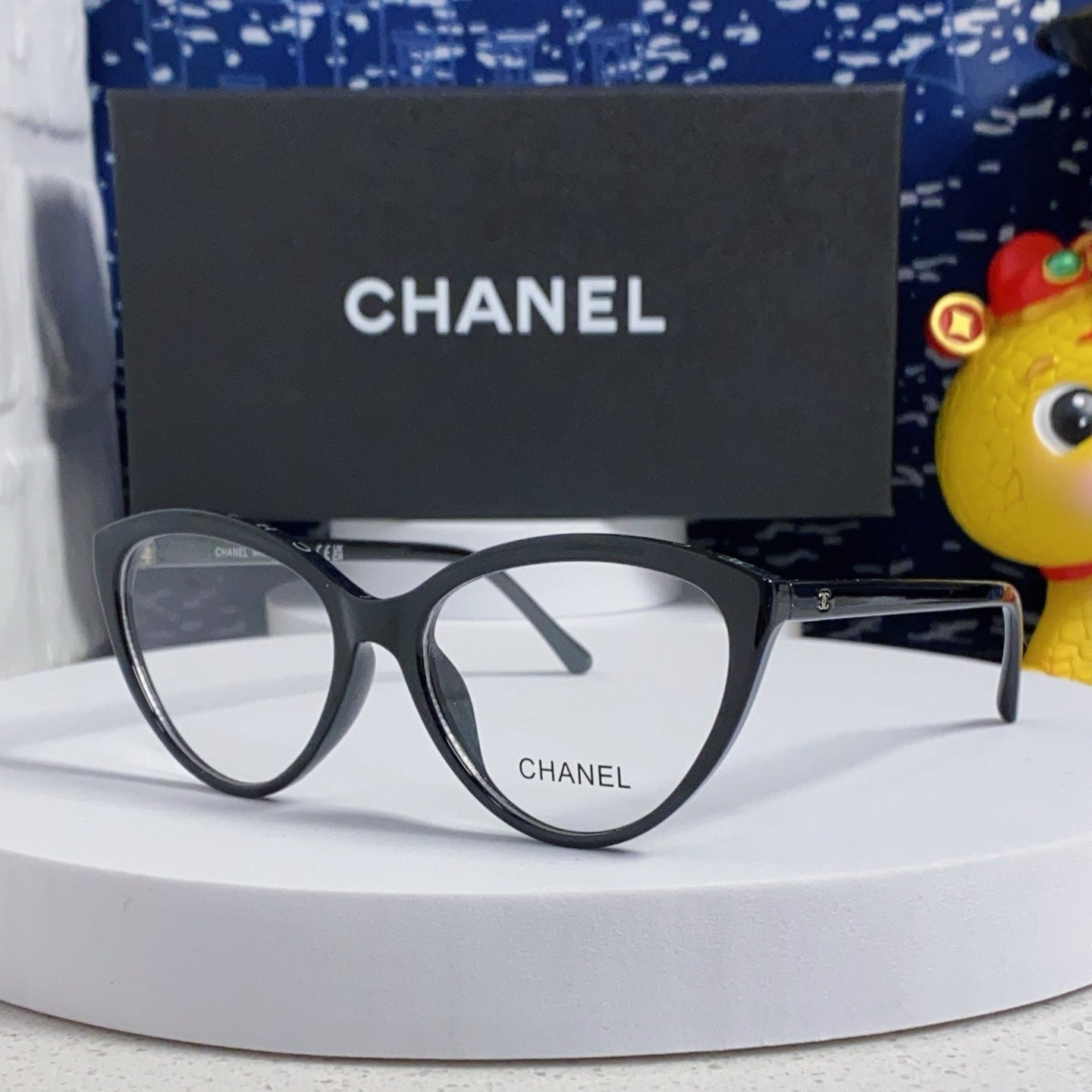 CAT EYE SUNGLASSES CH3393 IN BLACK ACETATE CLEAR LENSES