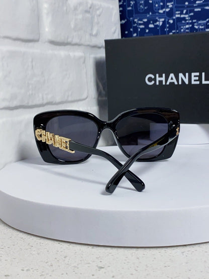 BUTTERFLY SUNGLASSES 641816 IN BLACK ACETATE GOLD METAL LOGO