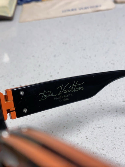 RECTANGLE SUNGLASSES 575848 IN BLACK ACETATE ORANGE METAL YELLOW LENS