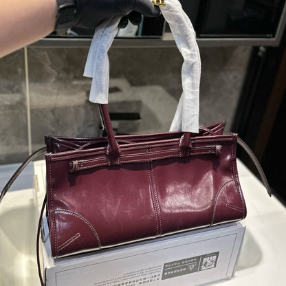 BONNIE SOFT LUX HANDBAG 32 IN BURGUNDY RED PATENT CALFSKIN