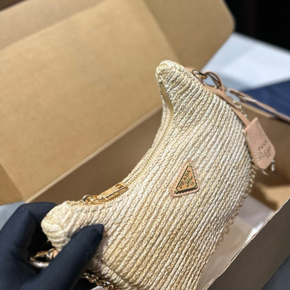 HOBO CROCHET BAG 24 IN BEIGE WOVEN RAFFIA GOLD HARDWARE