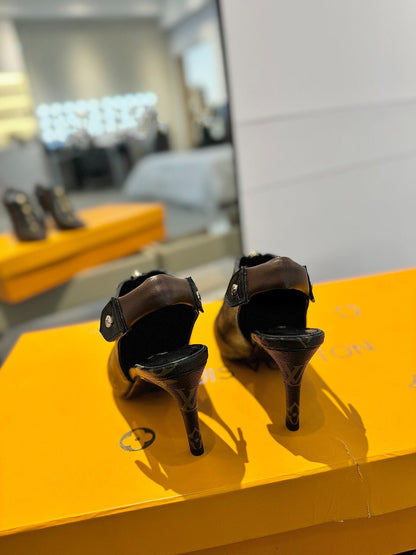 ALLURE HIGH 8 CM SLINGBACK IN CHOCOLATE BROWN MONOGRAM CALFSKIN