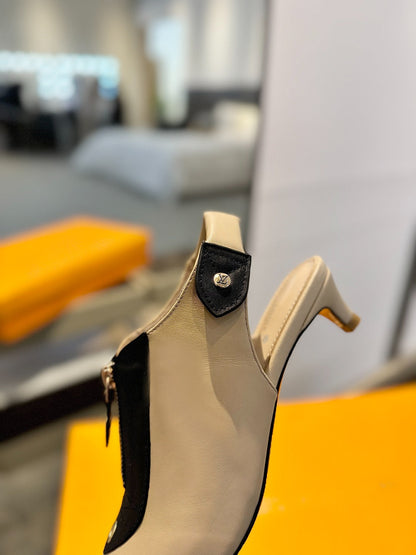 ALLURE HIGH 4.5 CM SLINGBACK IN SAND BROWN MIX BLACK CALFSKIN