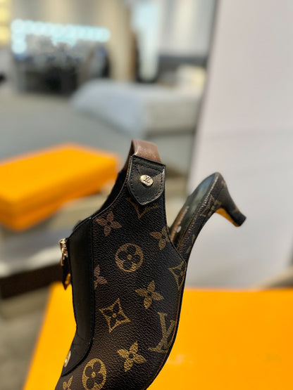 ALLURE HIGH 4.5 CM SLINGBACK IN CHOCOLATE BROWN MONOGRAM CALFSKIN