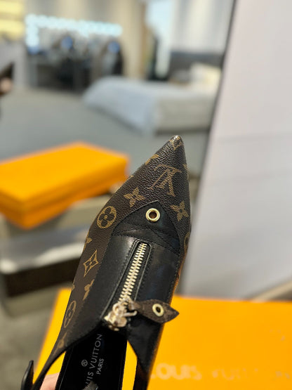 ALLURE HIGH 4.5 CM SLINGBACK IN CHOCOLATE BROWN MONOGRAM CALFSKIN