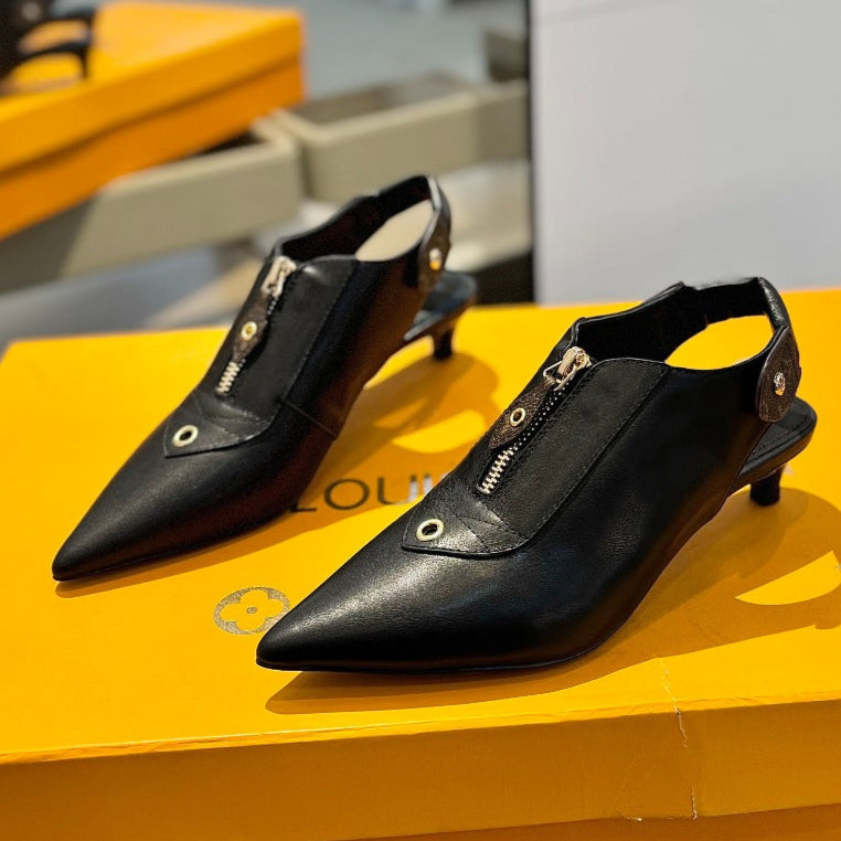 ALLURE HIGH 4.5 CM SLINGBACK IN BLACK MONOGRAM CALFSKIN