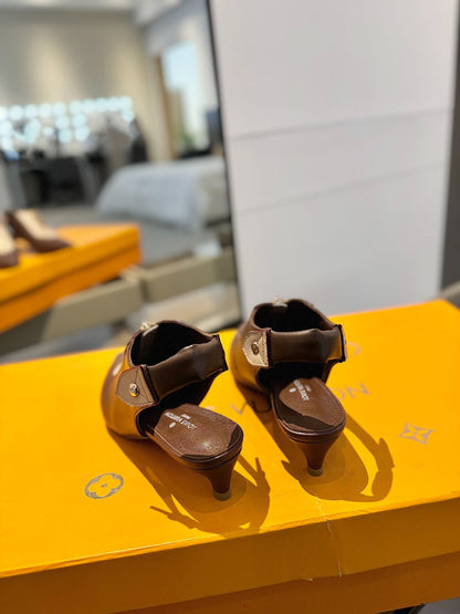 ALLURE HIGH 4.5 CM SLINGBACK IN CHOCOLATE MIX SAND BROWN CALFSKIN