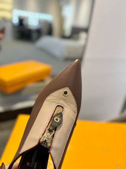 ALLURE HIGH 4.5 CM SLINGBACK IN CHOCOLATE MIX SAND BROWN CALFSKIN