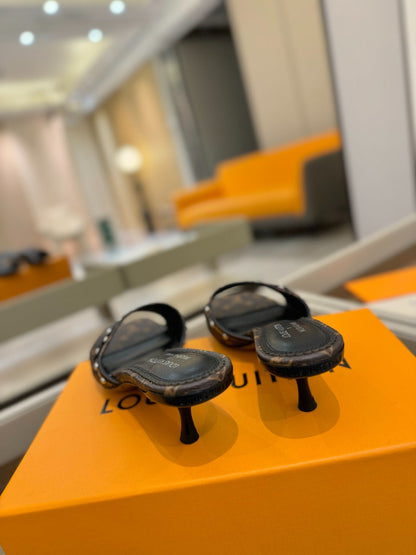 LV X TM 6AM HIGH 4 CM MULE IN CHOCOLATE BROWN MONOGRAM CALFSKIN