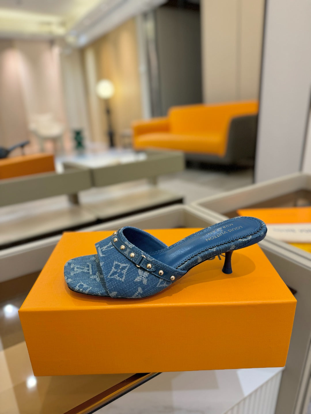 LV X TM 6AM HIGH 4 CM MULE IN NAVY BLUE MONOGRAM DENIM