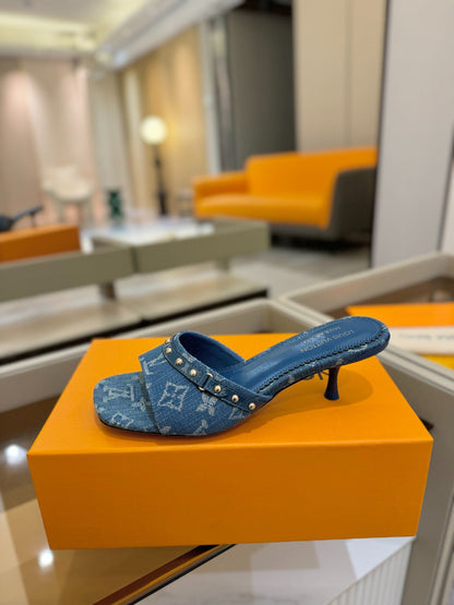 LV X TM 6AM HIGH 4 CM MULE IN NAVY BLUE MONOGRAM DENIM