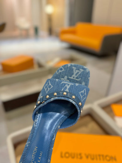 LV X TM 6AM HIGH 4 CM MULE IN NAVY BLUE MONOGRAM DENIM