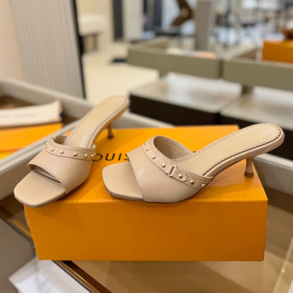 LV X TM 6AM HIGH 4 CM MULE IN LINEN TAN CALFSKIN